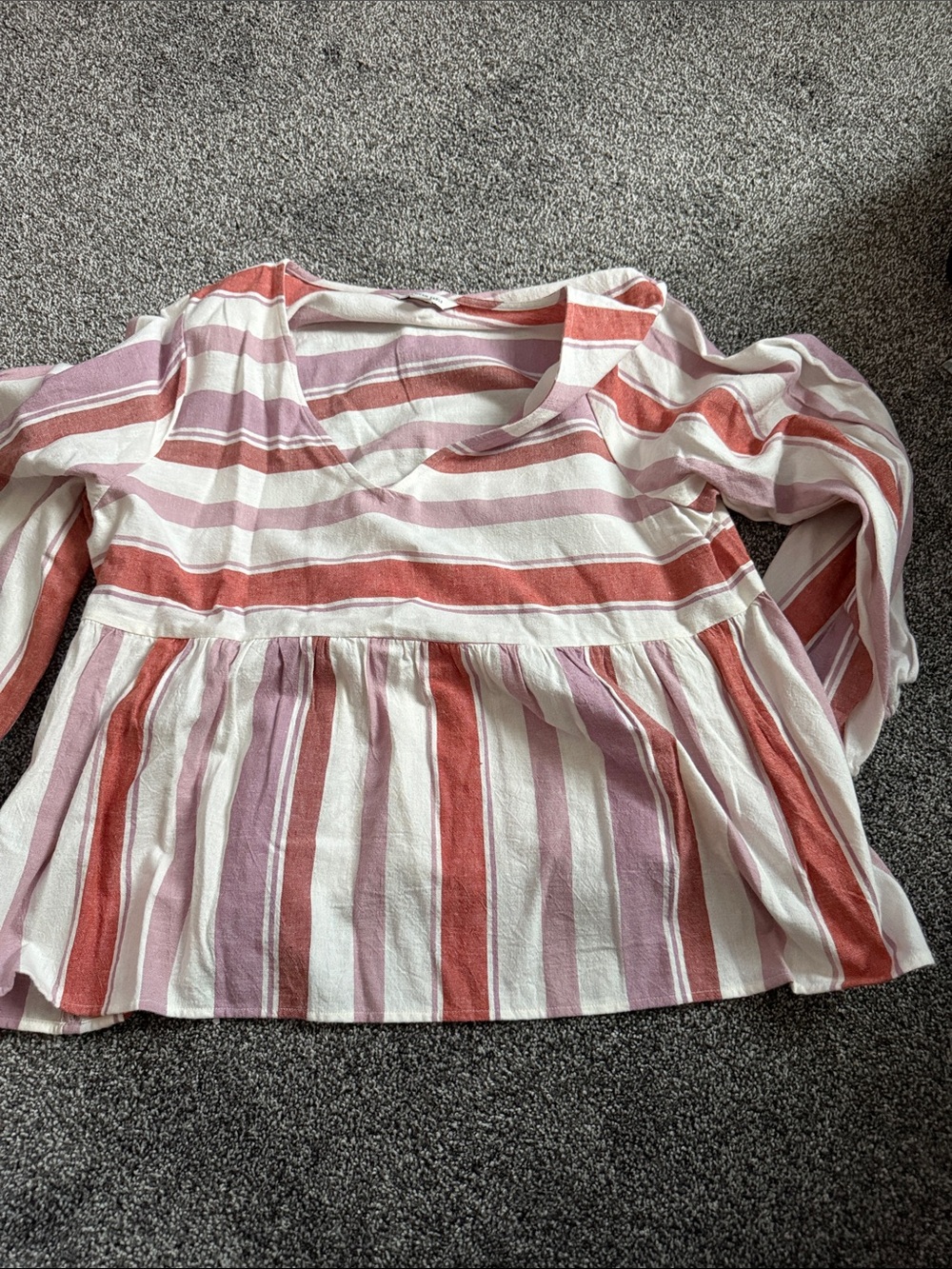 Womens Pink & White Striped Peplum Top